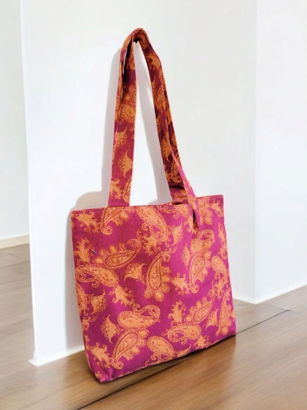 Pink and Orange Paisley Canvas Tote Bag